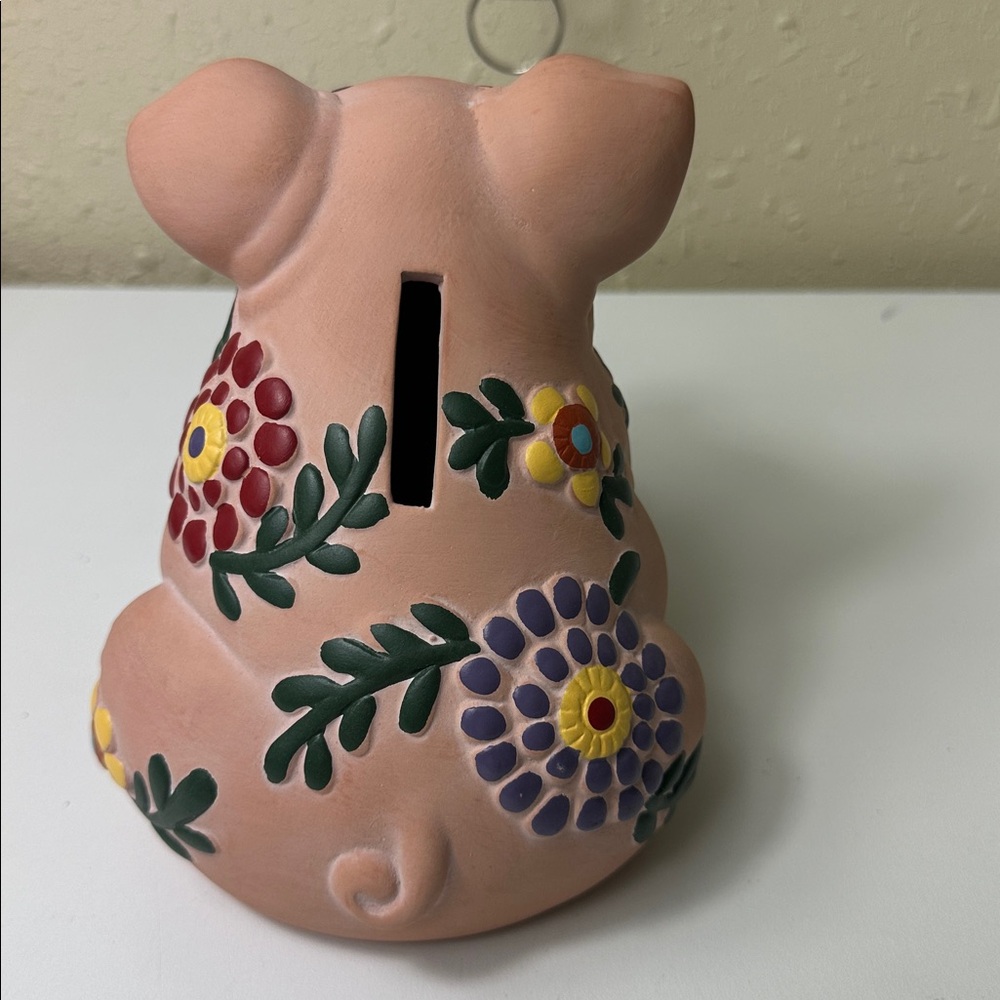 Pig Coin Bank Vintage Terra Cotta Smiling Pig Piggy Bank 1997 Devine Killip - Picture 4 of 9